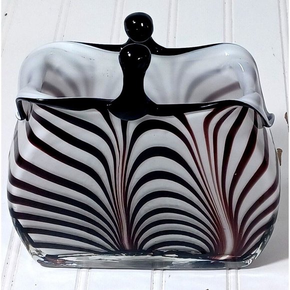 Rare Murano Optical Illusion MCM Vtg Handbag Purse Art Glass Vase Planter 1960s - Picture 10 of 10